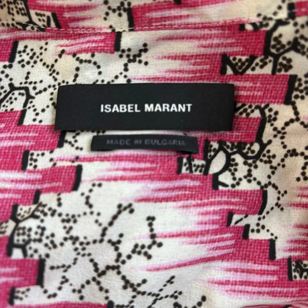 Isabel Marant Amba Printed Silk Blend Popover Shirt Blouse Pink FR 38 / US 6 - Picture 4 of 5